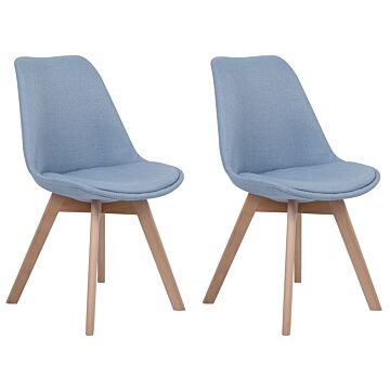 Set Of 2 Dining Chairs Light Blue Faux Leather Sleek Wooden Legs Beliani