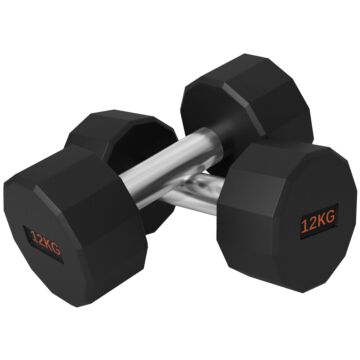 Sportnow 2 X 12kg Dumbbells Weights Set With 12-sided Shape And Non-slip Grip For Men Women Home Gym Workout