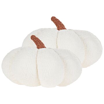 Set Of 2 Pumpkin Cushions White Boucle ⌀ 28 Cm Throw Pillow Halloween Decor Stuffed Toy Beliani