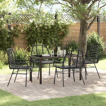 Vidaxl 5 Piece Garden Dining Set Black Poly Rattan