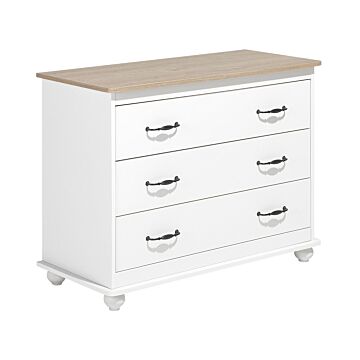 Chest Of Drawers White 3 Drawers Sideboard Storage Unit Shabby Chic French Design Beliani