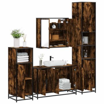 Vidaxl 4 Piece Bathroom Furniture Set Smoked Oak Engineered Wood