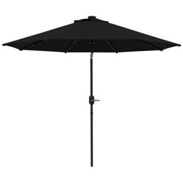 Outsunny 2.7m Outdoor Patio Garden Umbrella Parasol With Tilt Crank And 24 Leds Lights, Black
