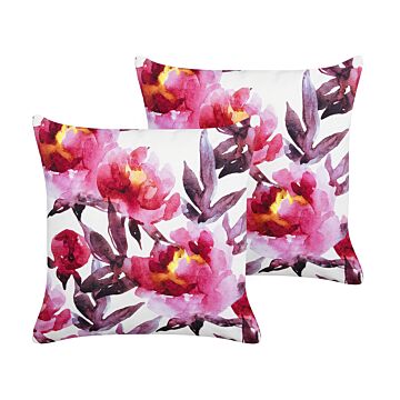 Set Of 2 Garden Cushions White And Pink Polyester Floral Pattern 45 X 45 Cm Square Modern Outdoor Patio Water Resistant Beliani