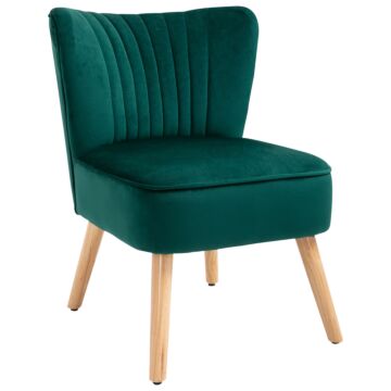 Homcom Modern Accent Chair, Fabric Living Room Chair With Rubber Wood Legs And Thick Padding, Green