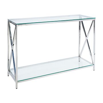 Console Table Transparent Glass Top Silver Stainless Steel Frame 78 X 40 Cm Glam Modern Living Room Bedroom Hallway Beliani