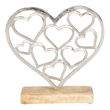 Metal Silver Hearts On A Wooden Base Small