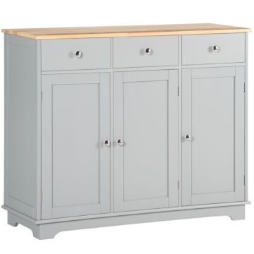 Homcom Sideboard With Rubberwood Top And Adjustable Shelves For Dining Room, Kitchen - Grey
