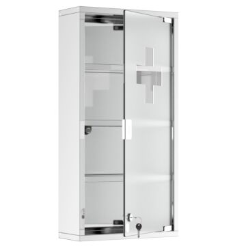 Homcom 4 Tier Stainless Steel Wall Mounted Medicine Cabinet Glass Lockable Door Storage Shelves Houseware Bathroom Furniture 60hx30wx12d(cm)