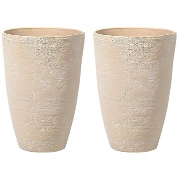 Plant Pots Beige Stone 43 X 43 X 60 Cm Indoor Outdoor Beliani