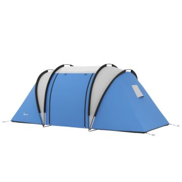 Outsunny Camping Tent With 2 Bedrooms And Living Area, 3000mm Waterproof Family Tent, For Fishing Hiking Festival, Blue