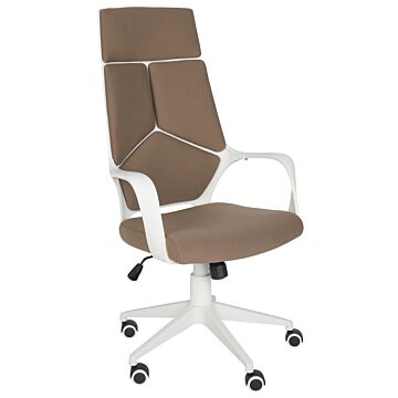 Office Chair Brown And White Fabric Swivel Desk Computer Adjustable Seat Reclining Backrest Beliani