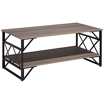 Coffee Table Taupe Wood Top Black Metal Frame Shelf 120 X 60 Cm Industrial Style Particle Board Top Living Room Beliani