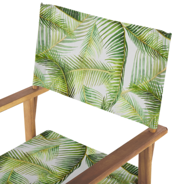 Set Of 2 Garden Director's Chairs Light Wood With Grey Acacia Tropical Leaves Pattern Replacement Fabric Folding Beliani
