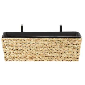 Plant Pot Beige Water Hyacinth Weave Rectangular 60 X 20 Cm Synthetic With Drain Holes Beliani