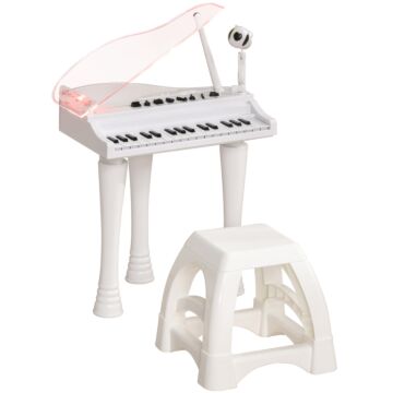 Aiyaplay 32 Keys Kids Piano Keyboard With Stool, Lights, Microphone, Multiple Sounds, Removable Legs, Electronic Musical Instrument For Boys Girls, White