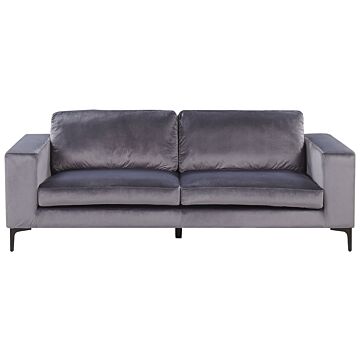 Sofa Dark Grey Velvet Fabric Upholstered 3 Seater With Track Arms Black Metal Legs Modern Living Room Beliani