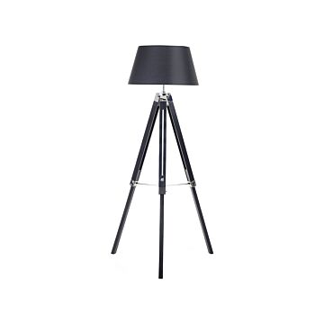 Floor Lamp Black Polycotton Shade Wooden Legs 143 Cm Tripod Modern Industrial Style Living Room Bedroom Beliani