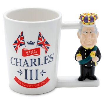 Novelty Ceramic Mug With King Charles Iii Shaped Handle