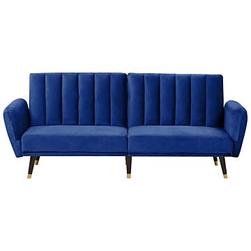 Sofa Bed Navy Blue Sleeper Convertible Velvet Upholstery Elegant Glam Modern Living Room Bedroom Beliani
