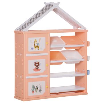 Homcom Kids Storage Unit Toy Box Organiser Book Shelf With Shelves, Storage Cabinets, Storage Boxes, And Storage Baskets, Orange