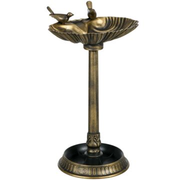 Outsunny 81cm Tall Bird Bath With 2 Decorative Birds, Vintage Style Birdbath With Flower Planter Base, Bird Bath Bowl For Garden, Bronze Tone