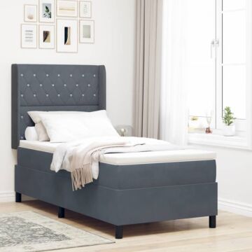 Vidaxl Box Spring Bed With Mattress & Led Dark Grey 100x200 Cm Velvet