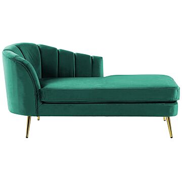 Chaise Lounge Emerald Green Velvet Upholstery Gold Metal Legs Left Hand Beliani