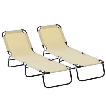 Outsunny 2 Pieces Foldable Sun Lounger Set With 5-position Adjustable Backrest, Portable Relaxer Recliner With Lightweight Frame