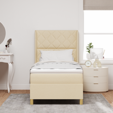 Vidaxl Box Spring Bed With Mattress In Cream - 90x200 Cm Fabric