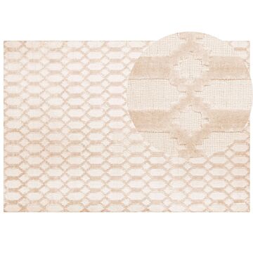 Rug Beige Viscose 160 X 230 Cm Geometric Pattern Hand Woven Flatweave Beliani