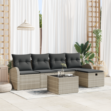 Vidaxl 6 Piece Garden Sofa Set With Cushions Light Grey Poly Rattan