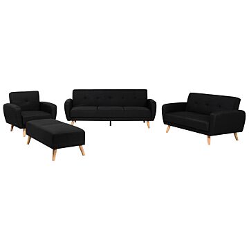 Living Room Set Black Fabric 3 + 2 + 1 Seater Footstool Sleeper Function Retro Beliani