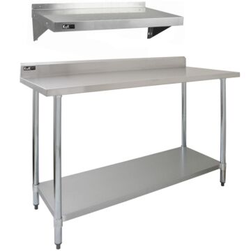 5ft Stainless Steel Catering Bench & 2x Wall Mounted Shelves