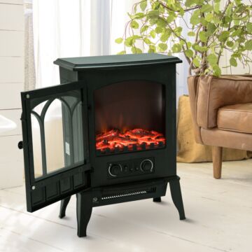 Homcom Freestanding Electric Fireplace Heater, 1000w/2000w-black