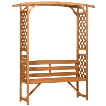 Outsunny Patio Garden Bench, Natural Wooden Garden Arbour With Seat For Vines/climbing Plants, Natural