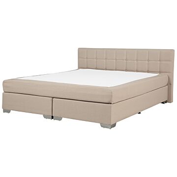Eu Super King Size Divan Bed Beige Fabric Upholstered 6ft Frame With Tufted Headboard And Mattress Beliani