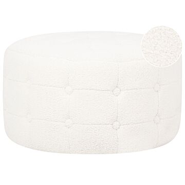 Footstool White Boucle Round Pouffe Button Tufted Upholstery Glam Ottomane Living Room Furniture Beliani