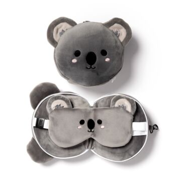 Koala Relaxeazzz Plush Round Travel Pillow & Eye Mask Set