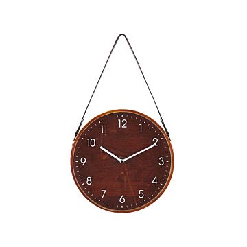 Wall Clock Brown Mdf Faux Leather Vintage Design Round 26 Cm Beliani