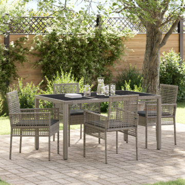 Vidaxl 5 Piece Garden Dining Set With Cushions Grey Poly Rattan