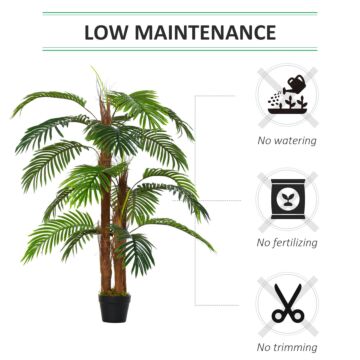 Outsunny 120cm/4ft Artificial Palm Tree Decorative Plant W/ 19 Leaves Nursery Pot Fake Plastic Greenery Home Office Décor