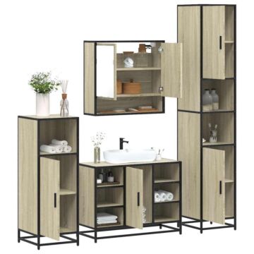 Vidaxl 4 Piece Bathroom Furniture Set Sonoma Oak Engineered Wood