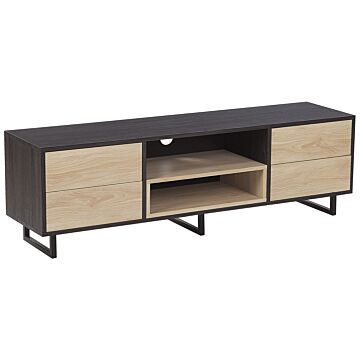 Tv Cabinet Dark And Light Wood Tv Up To 65ʺ Storage Shelves Drawers Cable Management Beliani