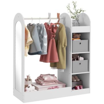 Aiyaplay Kids Clothes Rail With Storage Shelf, Boxes, Mirror For Bedroom, Nursery, White