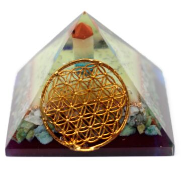 Large Organite Pyramid 8cm - Flower Of Life Symbol