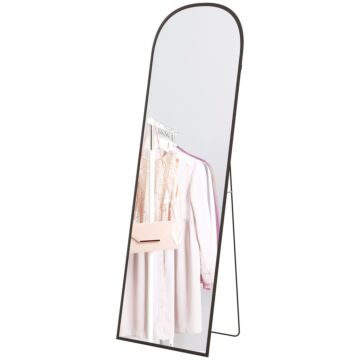 Homcom Full Length Mirror, 162x50cm Arched Free Standing Floor Mirror With Aluminium Alloy Frame, Hanging Or Leaning For Living Room, Bedroom, Black Frame