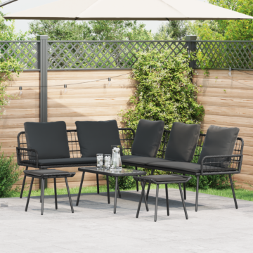 Vidaxl 4 Piece Garden Sofa Set With Cushions Black Poly Rattan