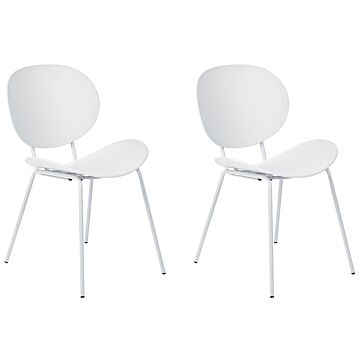Set Of 2 Dining Chairs White Synthetic Seat White Metal Legs Minimalist Design Backrest Modern Scandinavian Beliani