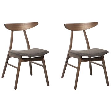 Set Of 2 Dining Chairs Dark Rubberwood Frame Dark Grey Polyester Fabric Seat Armless Retro Design Beliani